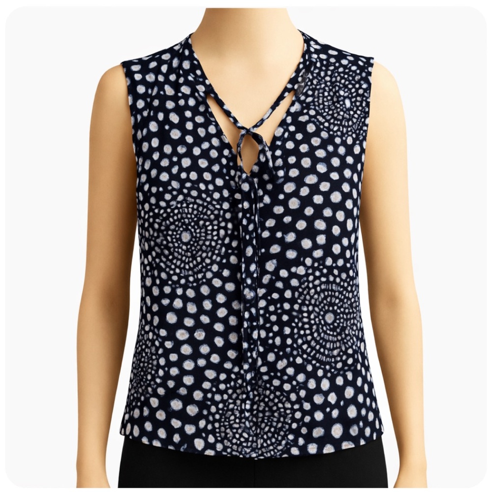 Franco Mirabelli Navy and White Patterned Blouse
